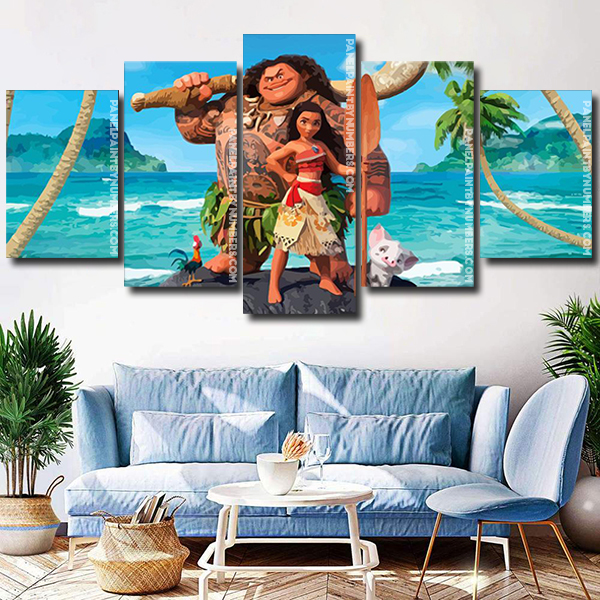 Disney Moana Movie - 5 Panels Paint By Numbers - Panel paint by numbers
